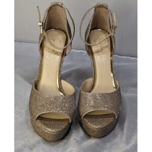 Jessica Simpson Womens Beeya Sparkle Ankle Strap Platform Sandals 8 1/2